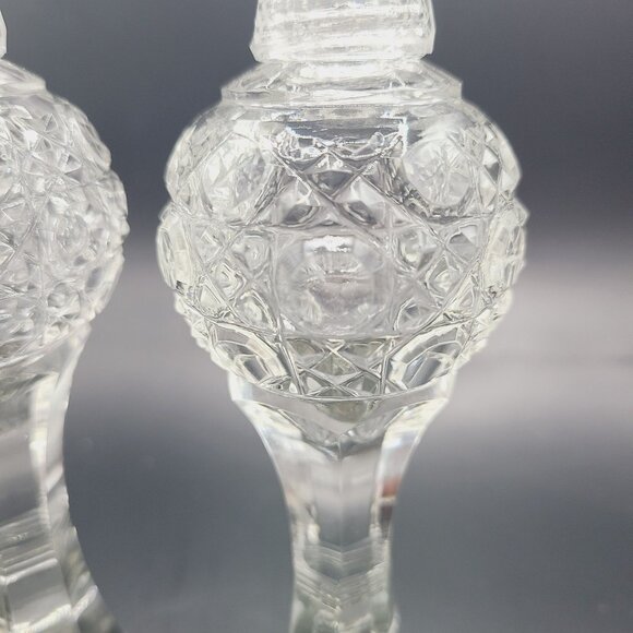 Bohemian Cut Crystal Salt & Pepper Shakers Tall Footed MCM Vintage - Picture 5 of 9